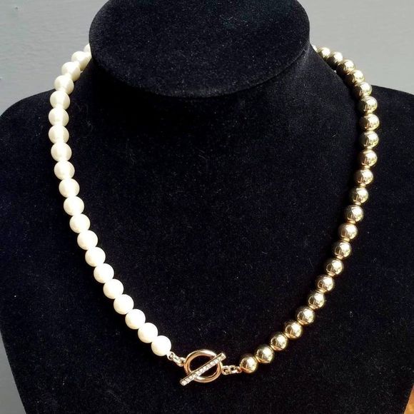 J. Crew Factory Jewelry - NWT J Crew Factory 1/2 faux Pearl 1/2 gold tone beads Necklace  18"